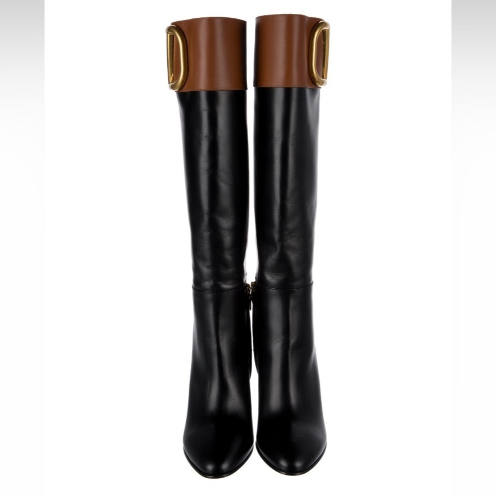 Brand New Valentino Leather Colourblock Pattern Knee-High Boots